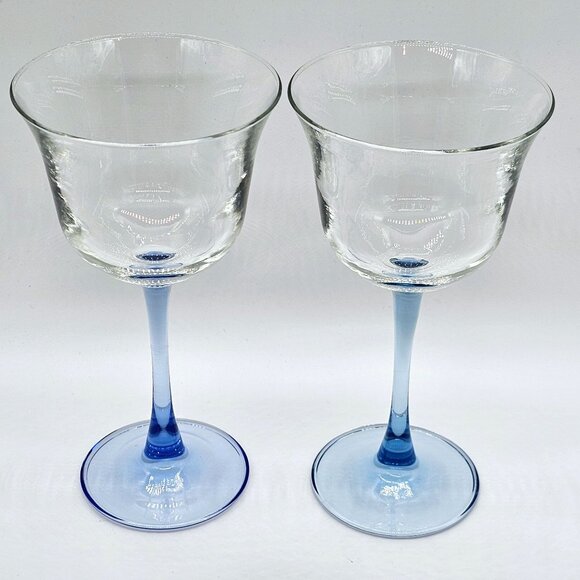 Americana Light Blue Cristal D'Arques Crystal Wine Glasses 7" flared Luminarc - Picture 3 of 9